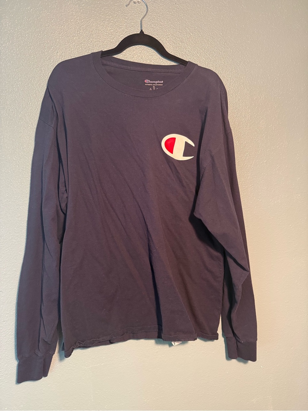 Champion Black Long Sleeve Tee with Red & Blue Logo